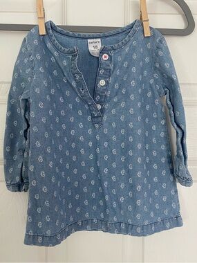 Carter's Light Blue Long-Sleeve Floral Henley Denim Tunic